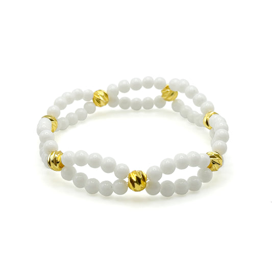 White jade gold stretch bracelet