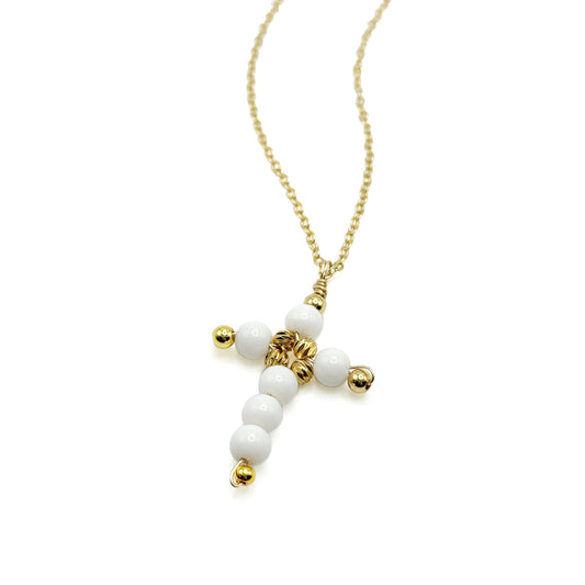 White jade gold cross necklace