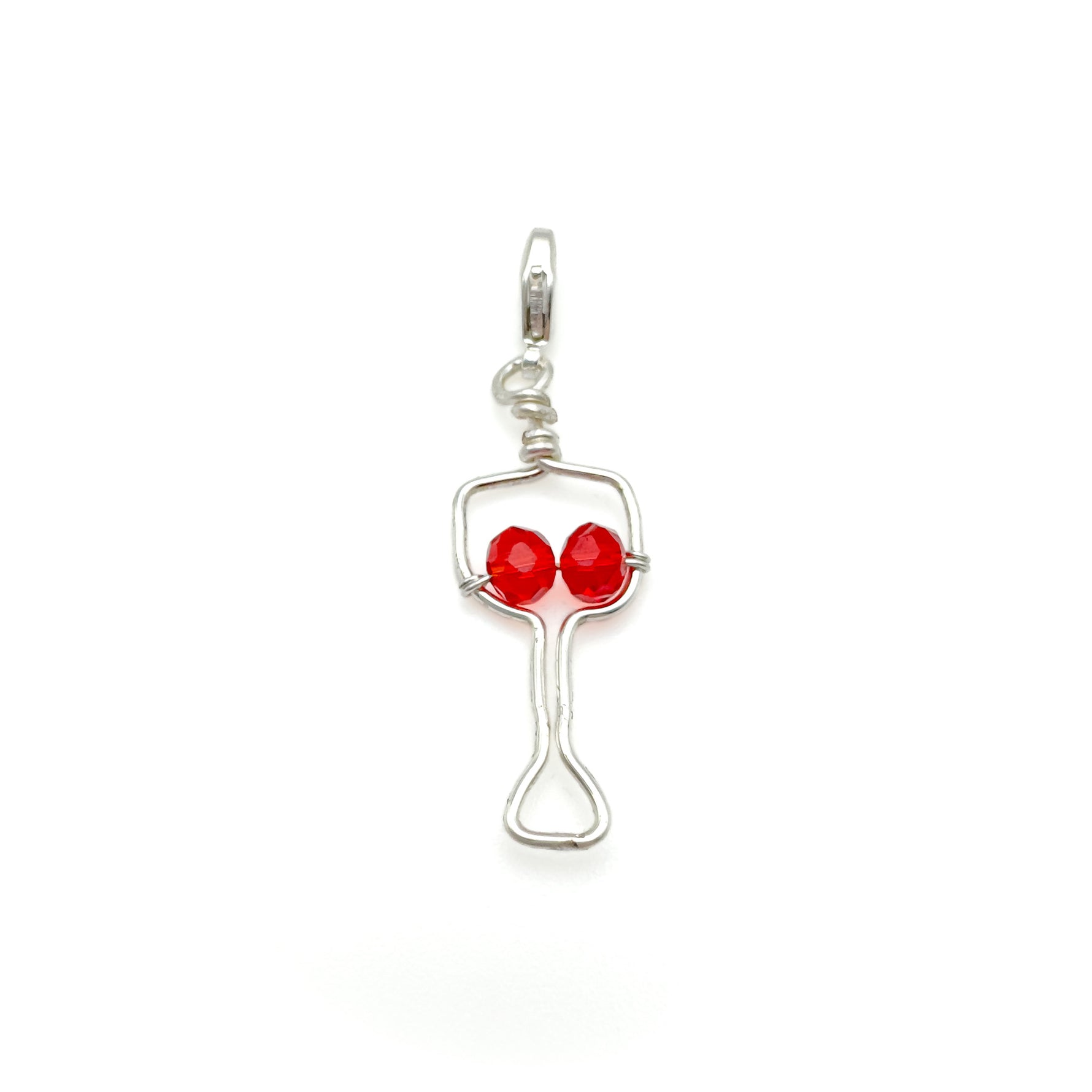 Silver and red wine glass charm with clasp for bracelets