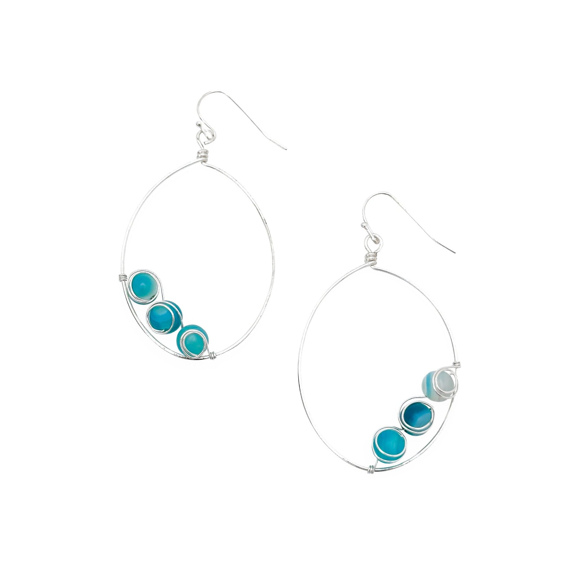 Blue multicolor agate silver earrings