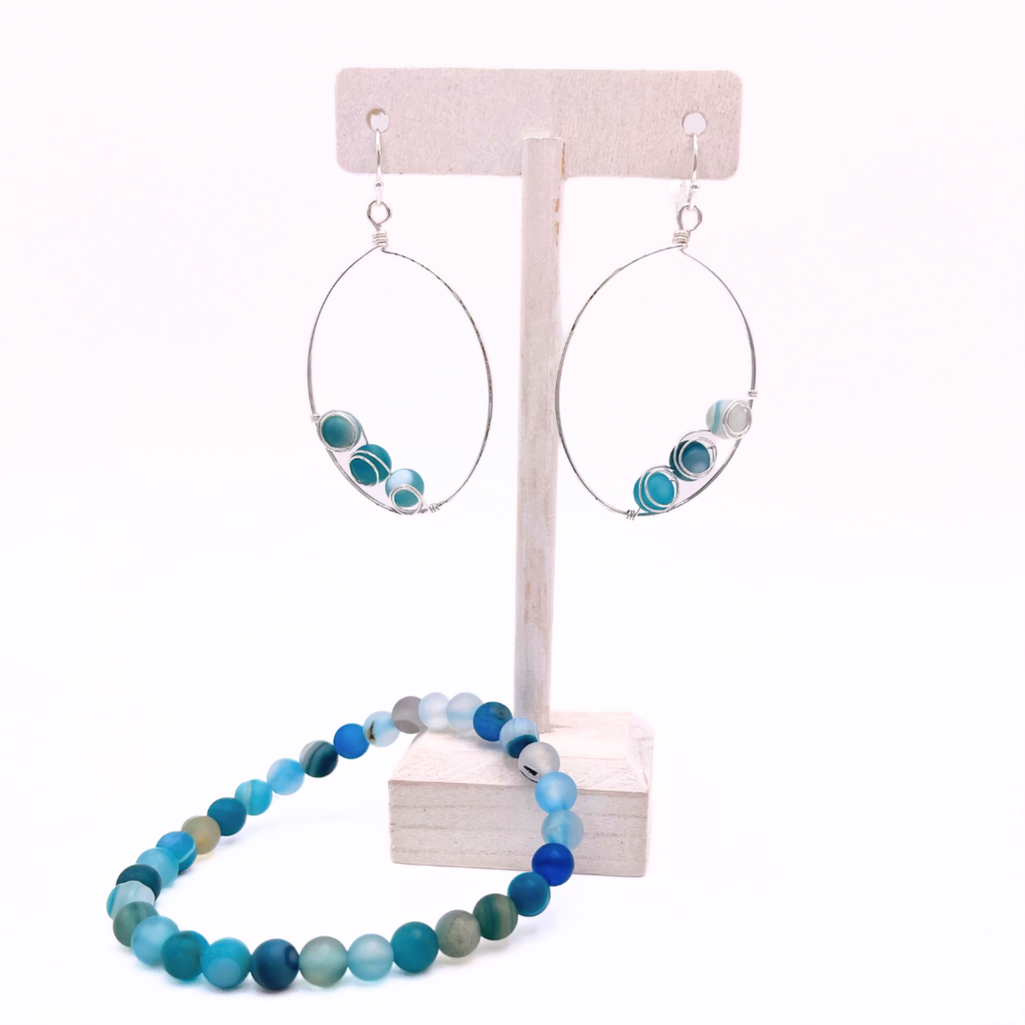 Blue multicolor agate silver jewelry