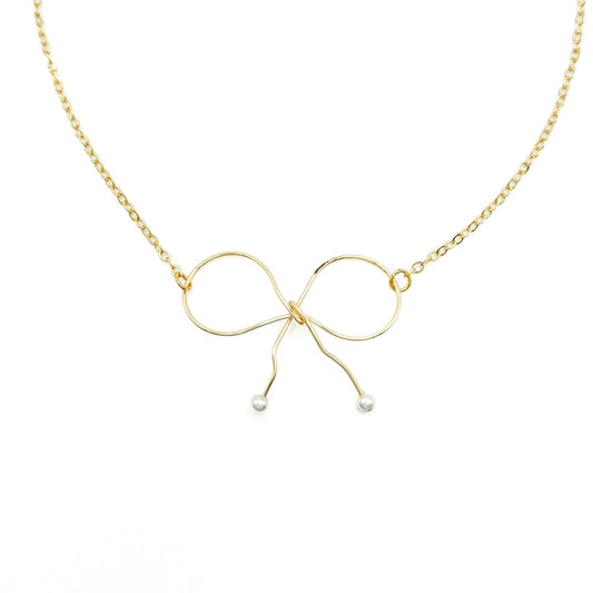 Pearl gold bow cute necklace