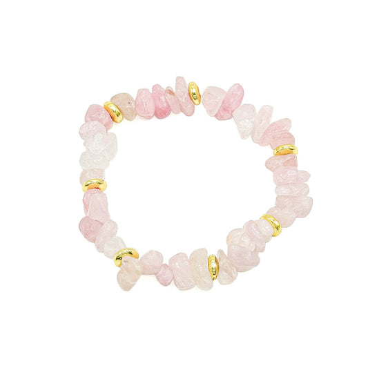 Pink quartz gold stretch bracelet