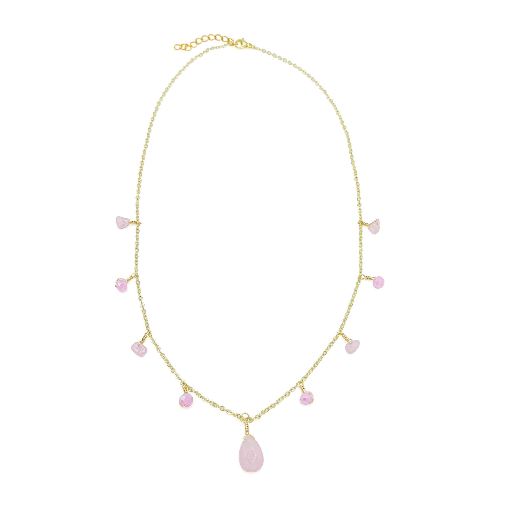 Pink quartz gold necklace