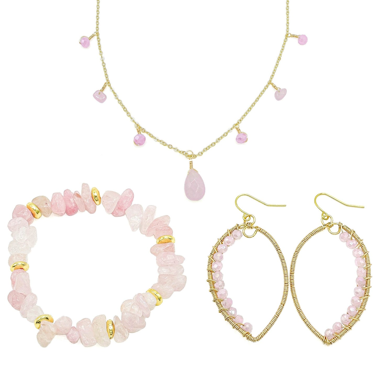 Pink quartz gold jewelry