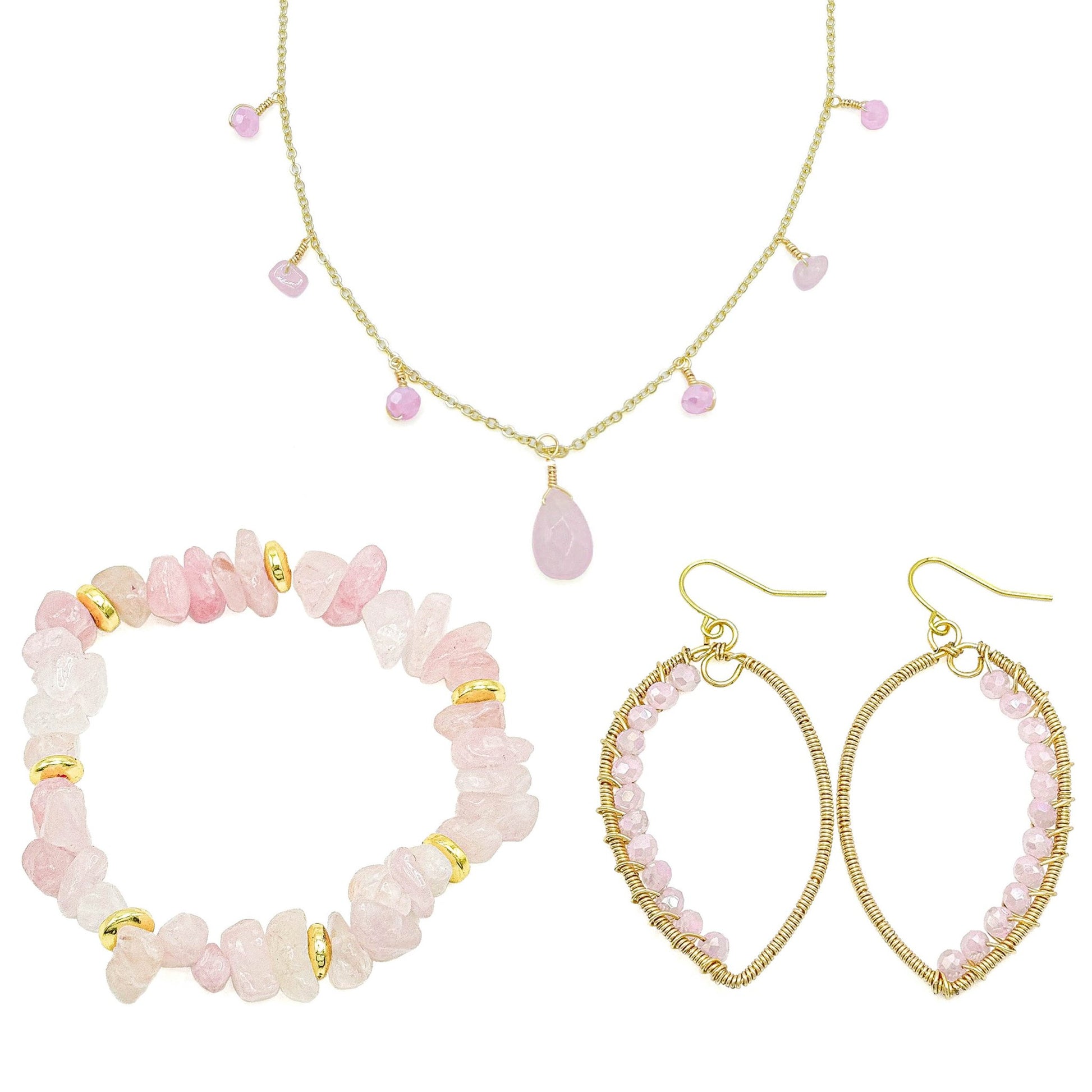 Pink quartz gold jewelry