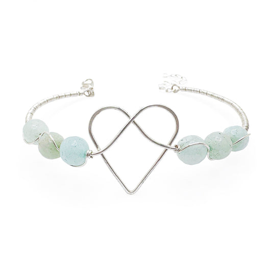 Blue opal silver heart bracelet