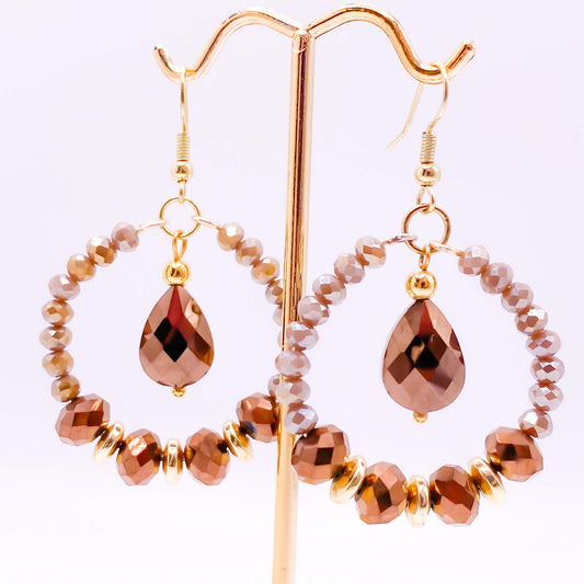 Brown crystal gold Artisan earrings