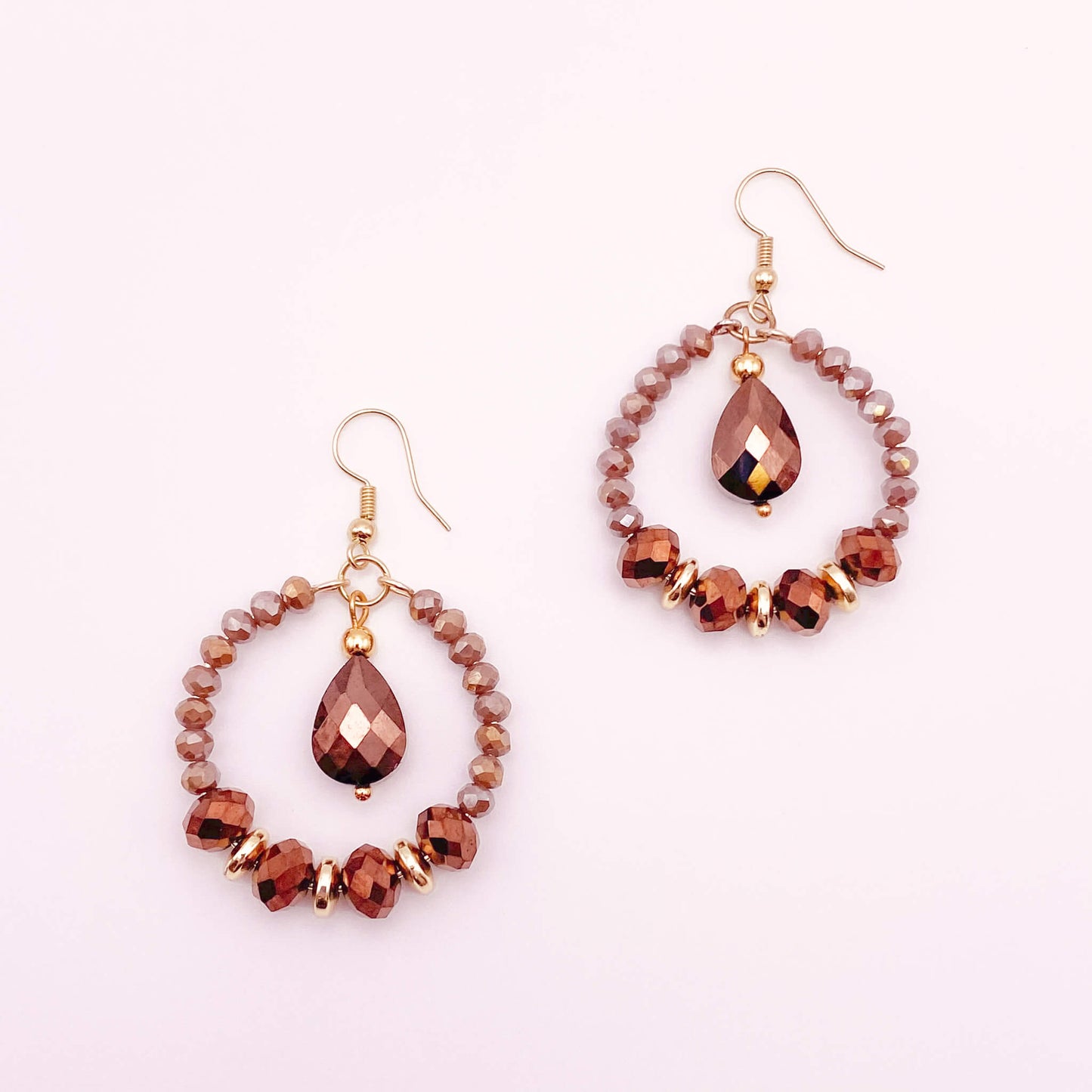 Brown crystal gold Artisan earrings