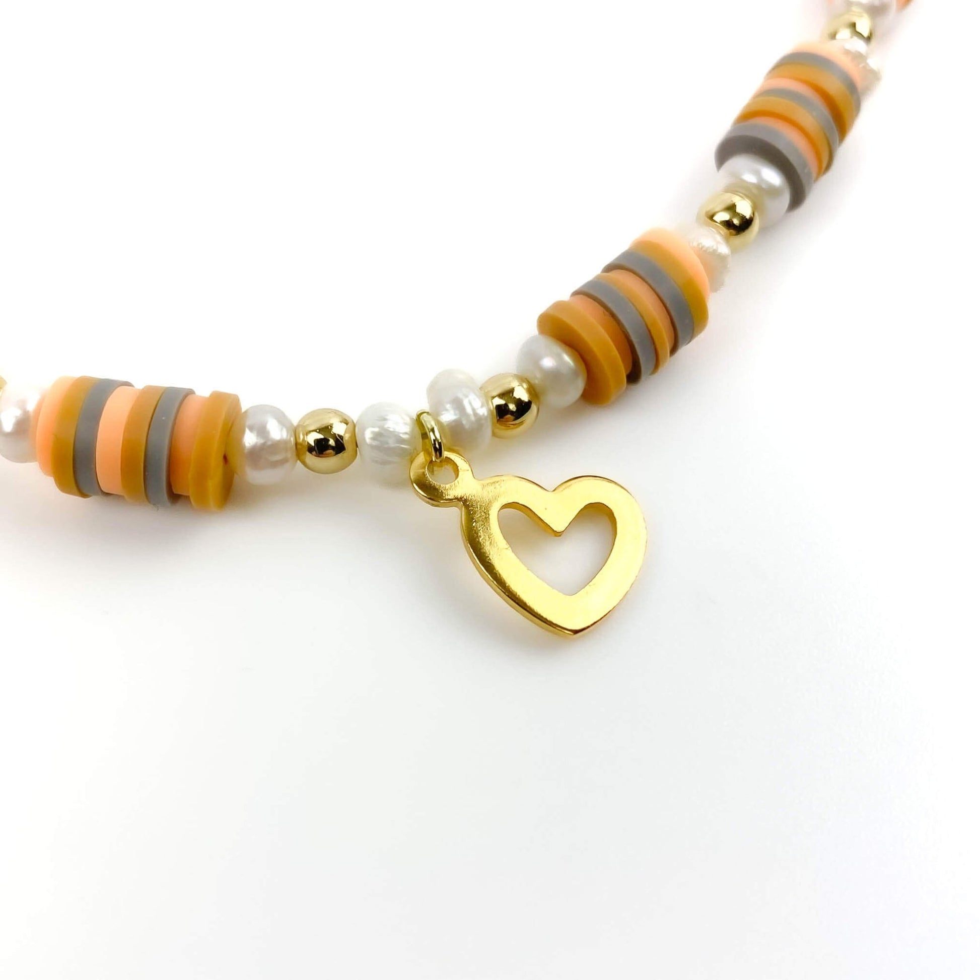 Orange pearl gold heart necklace