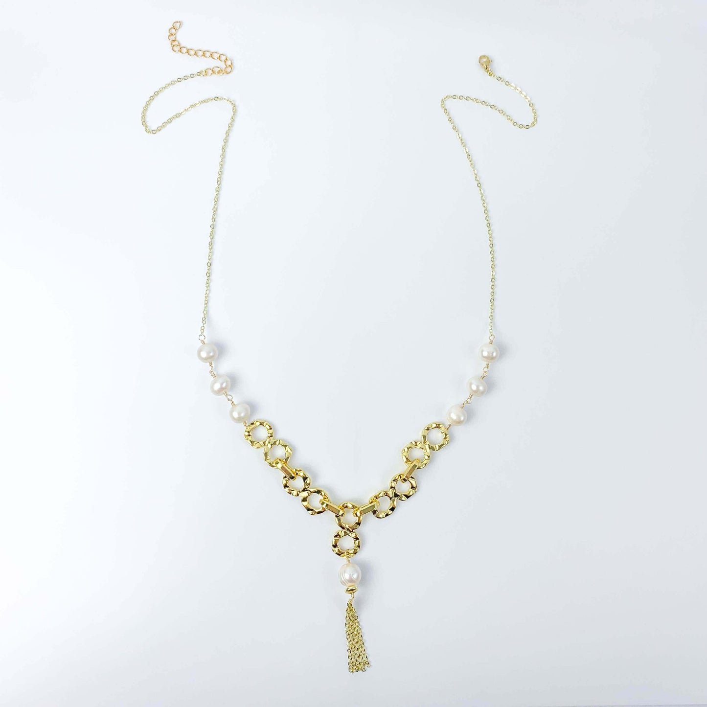 Pearl gold chunky tassel necklace