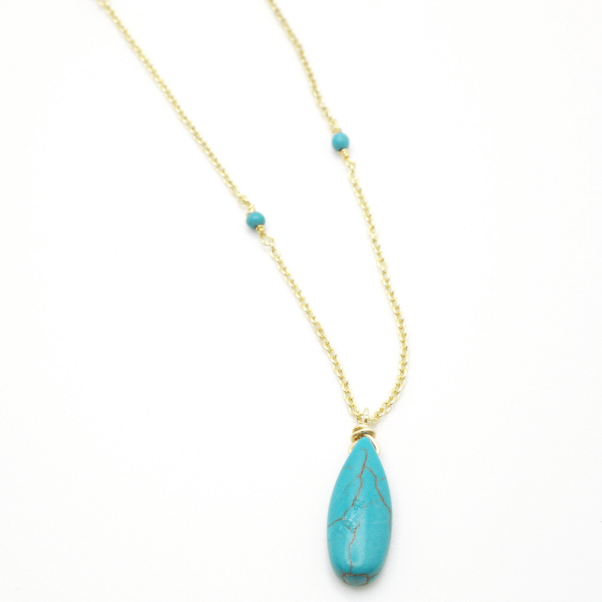 Turquoise pendant long gold necklace