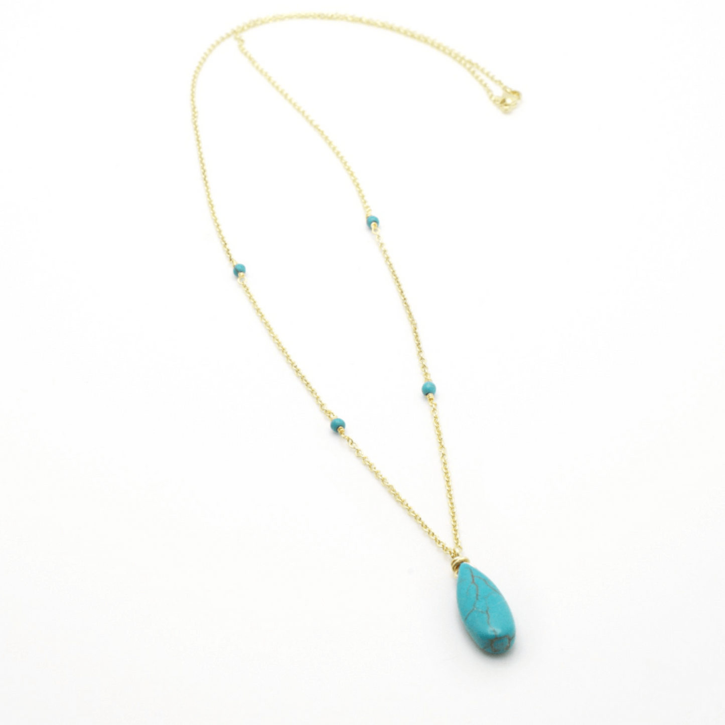 Turquoise pendant long gold necklace