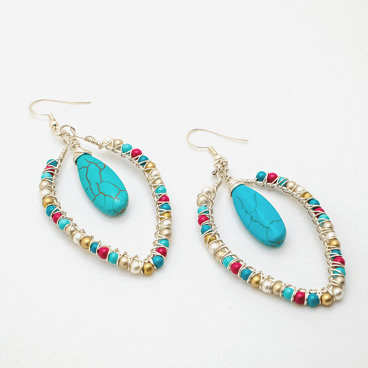 Multicolor turquoise pearl silver earrings