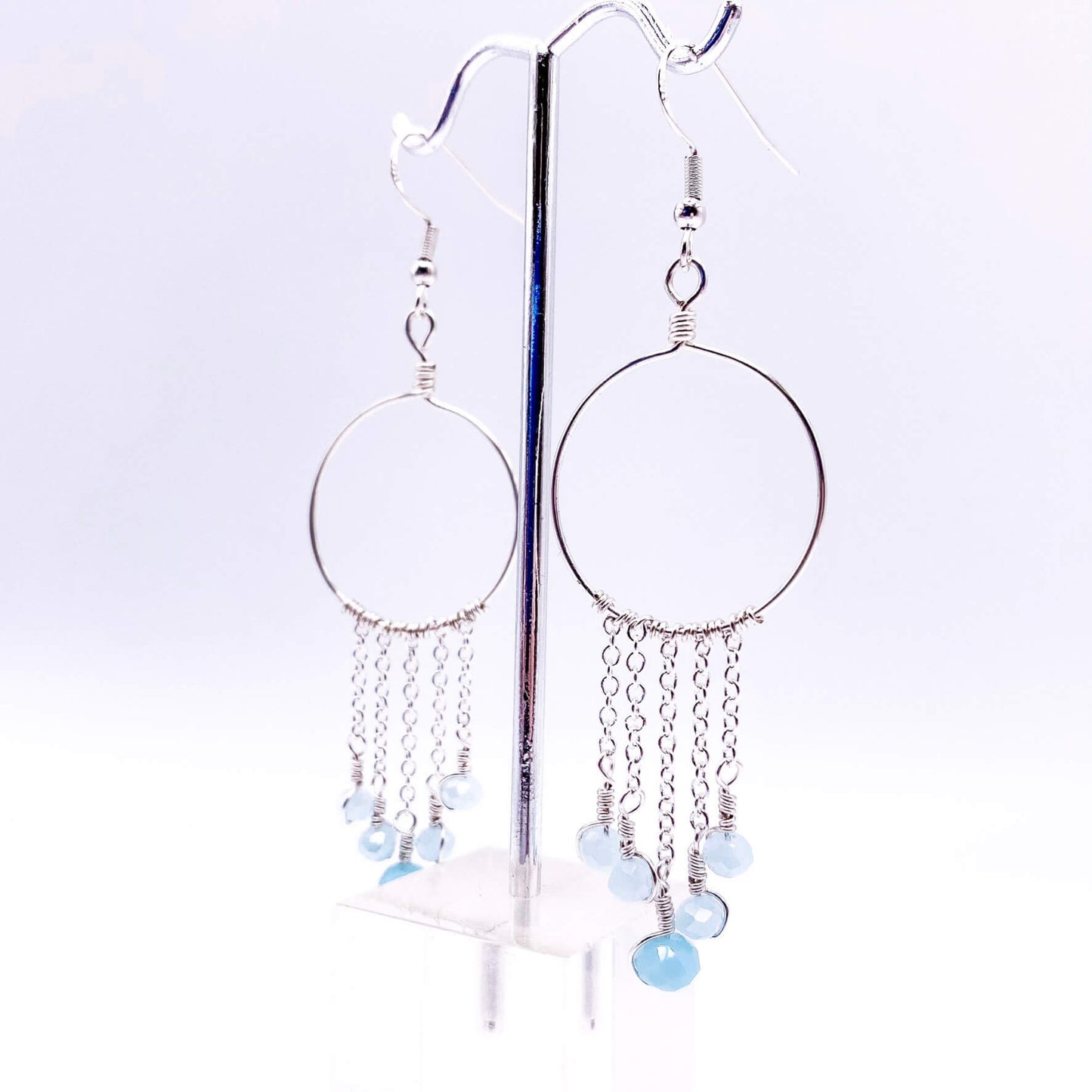 Blue silver winter dreamcatcher earrings