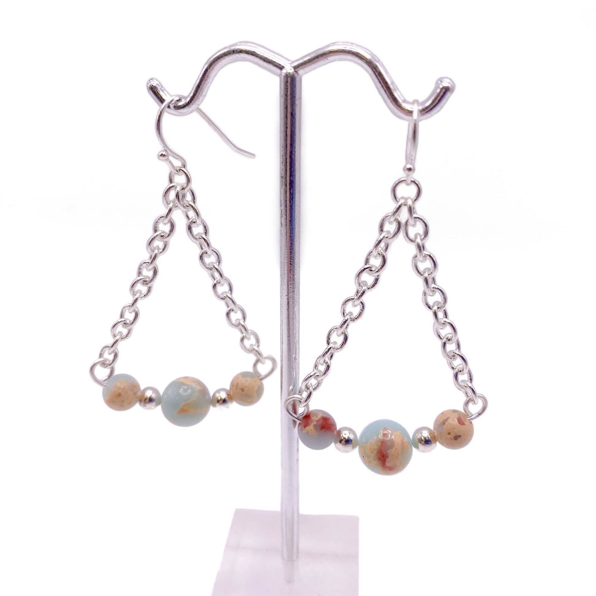 Multicolor pastel agate silver earrings