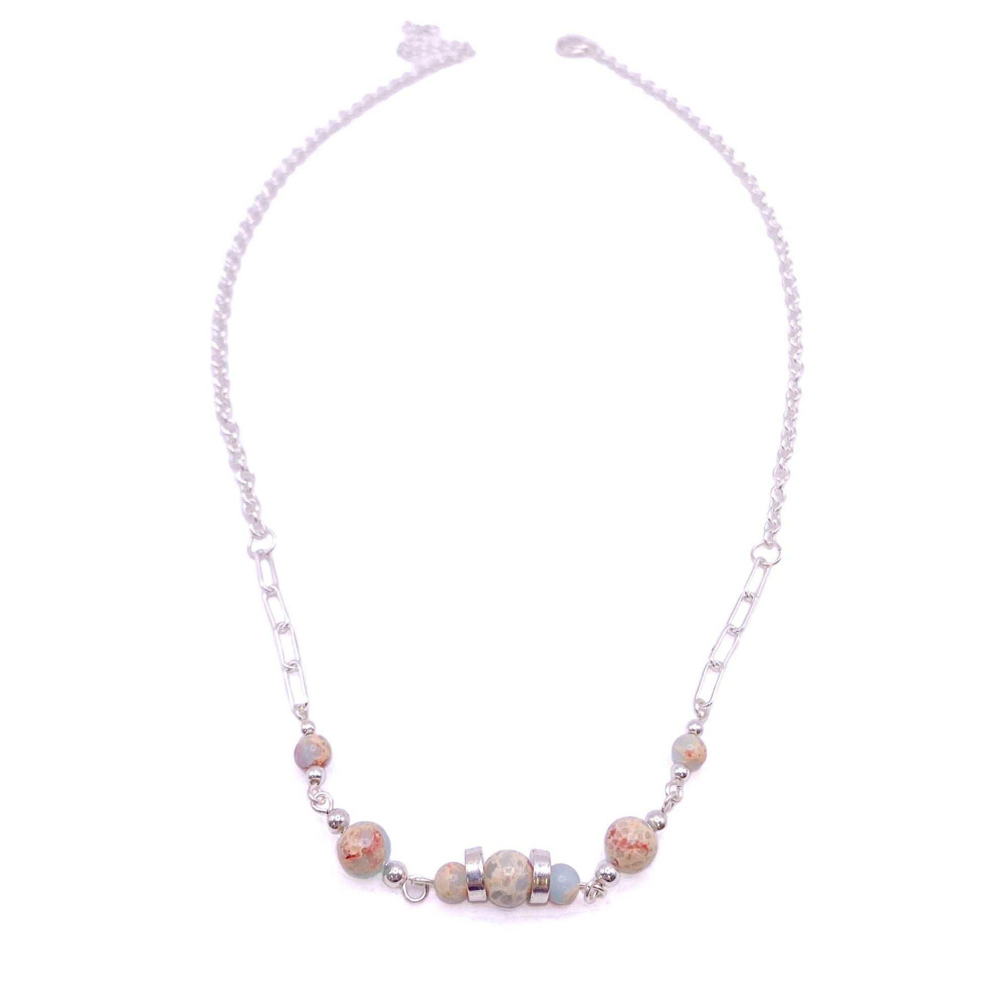 Multicolor pastel agate silver necklace