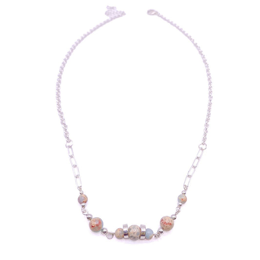 Multicolor pastel agate silver necklace