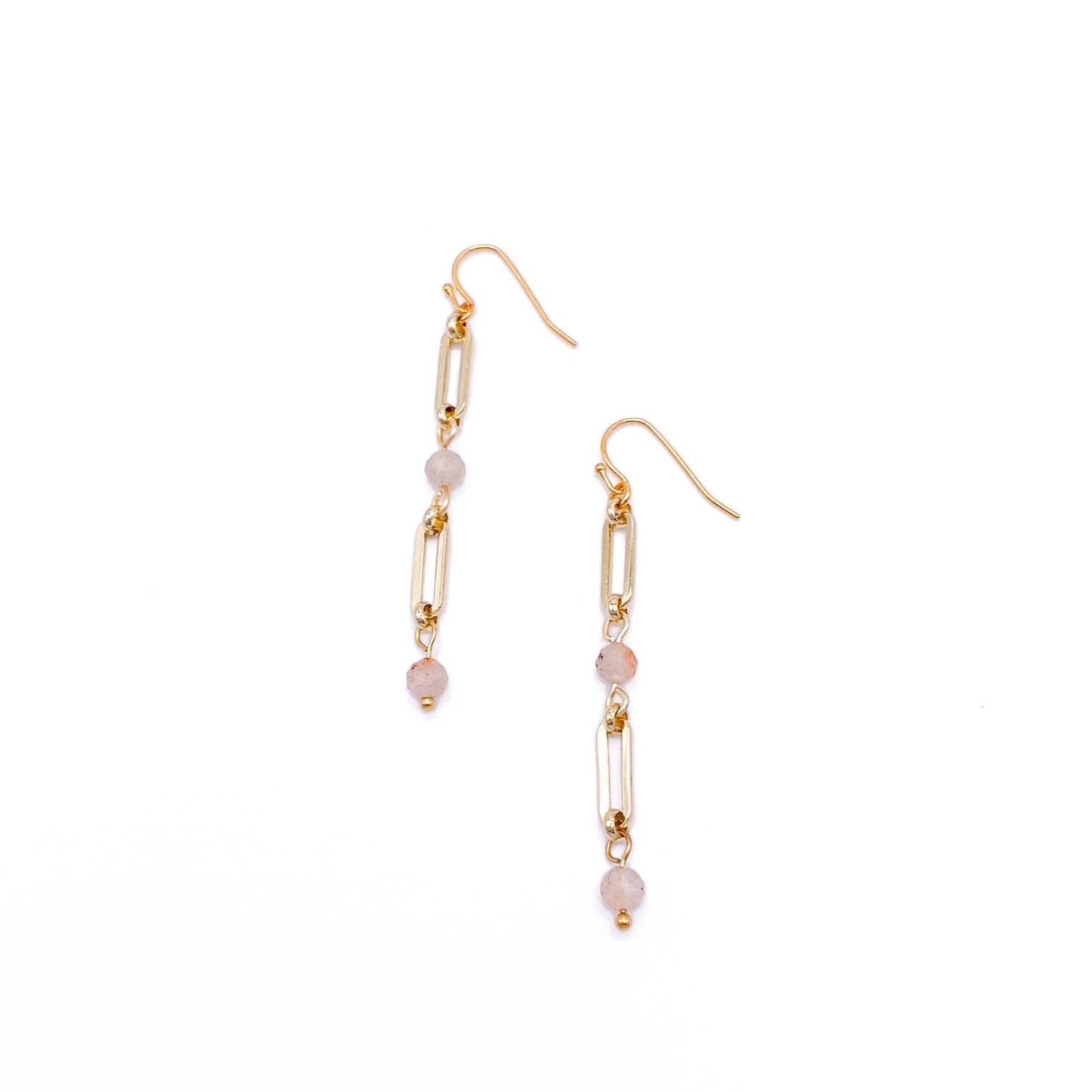 Pink sunstone gold earrings