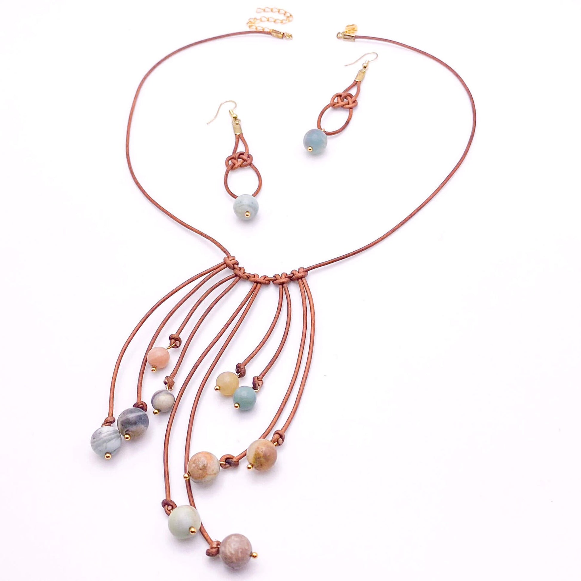 Multicolor amazonite brown leather jewelry