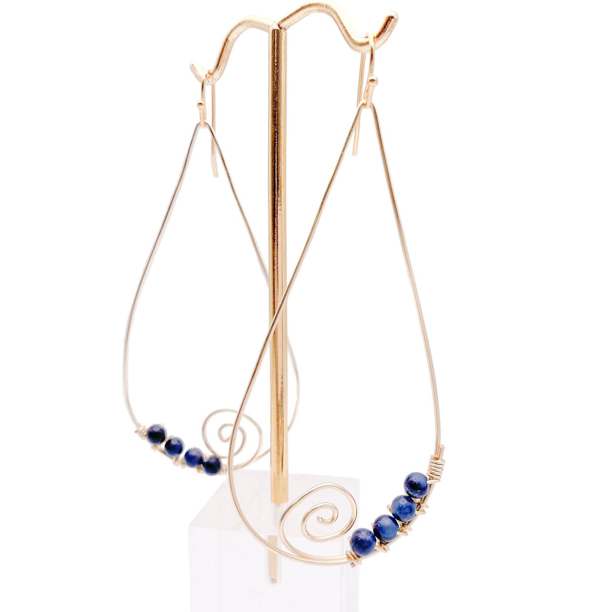 Blue jade gold teardrop earrings