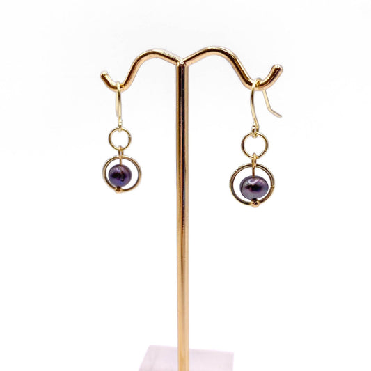 Blue pearl gold earrings