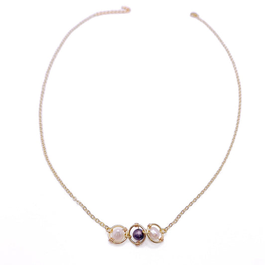 Blue cream pearl gold necklace