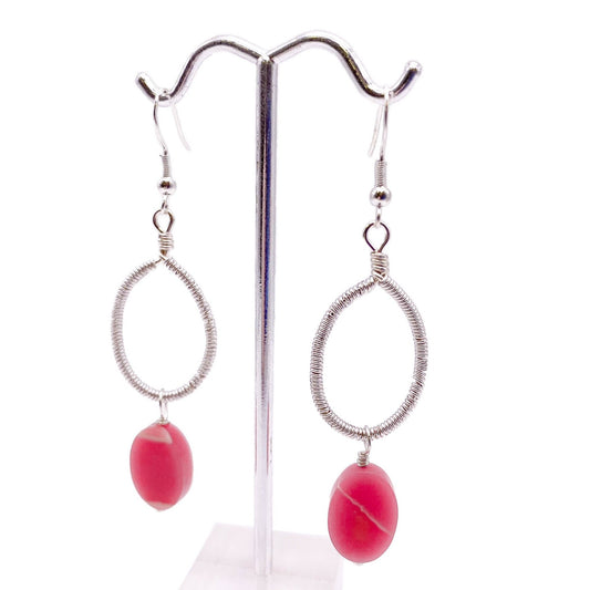 Pink agate silver earrings