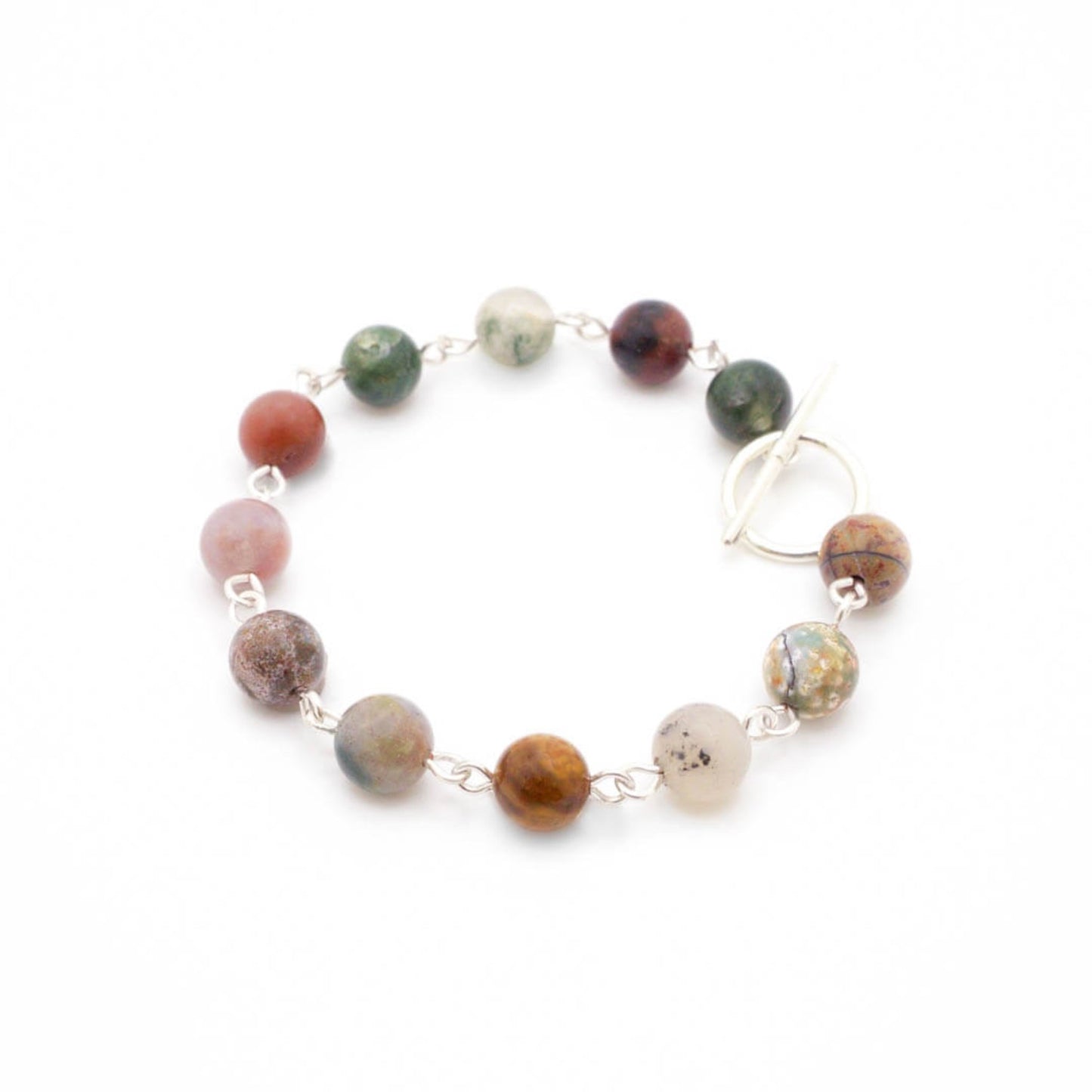 Multicolor neutral jade silver bracelet