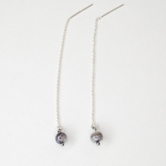 Purple grey silver threader earrings